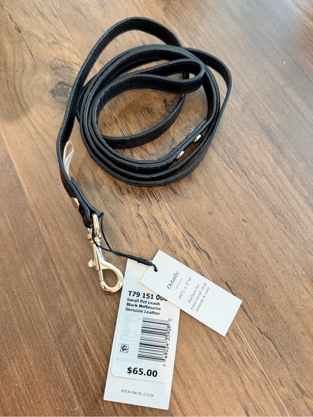 Brahmin Black Small Pet Leash with Gold Hardware